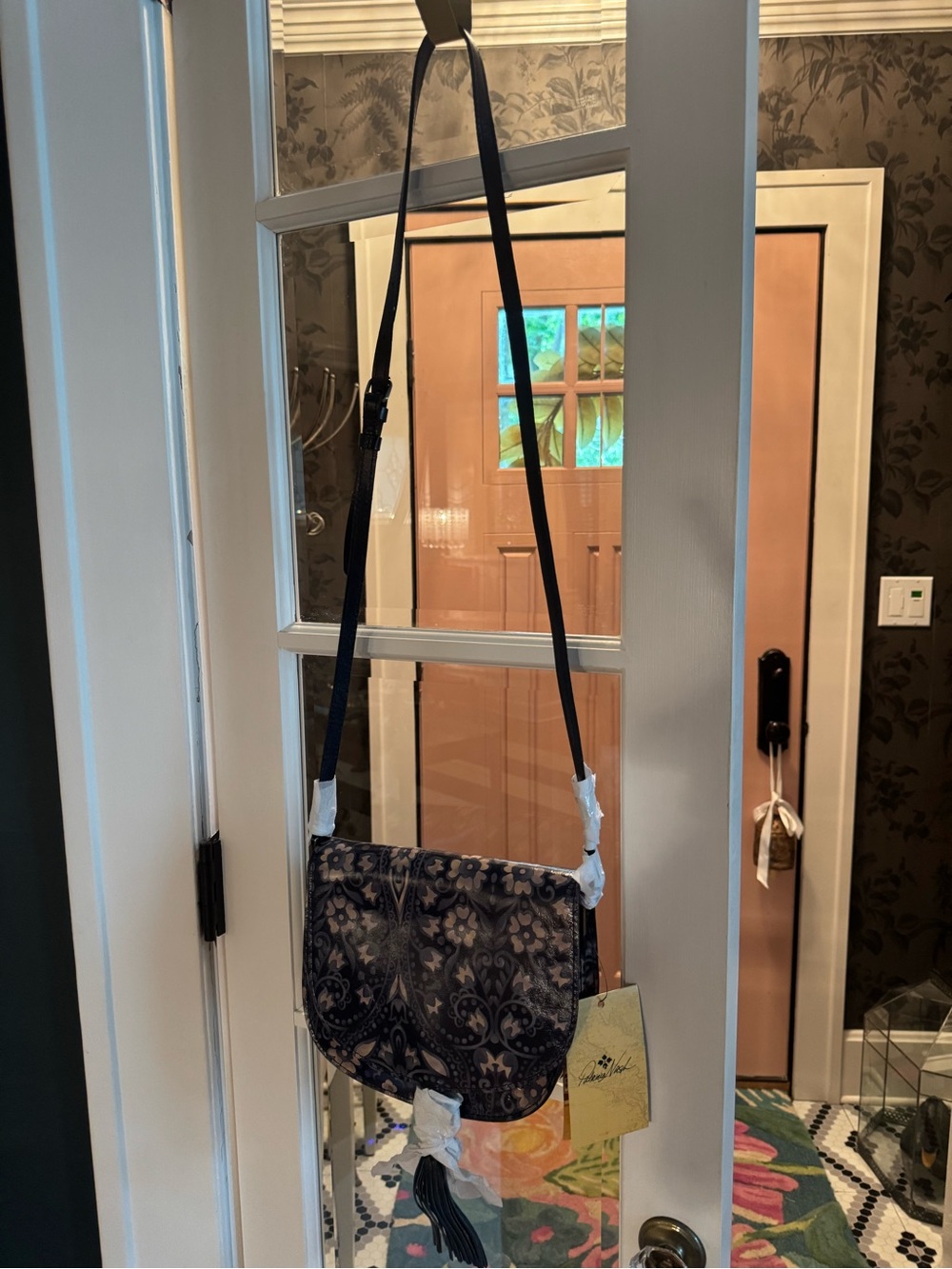 NWT Patricia Nash leather crossbody - Italian Folklore Blue Floral Print